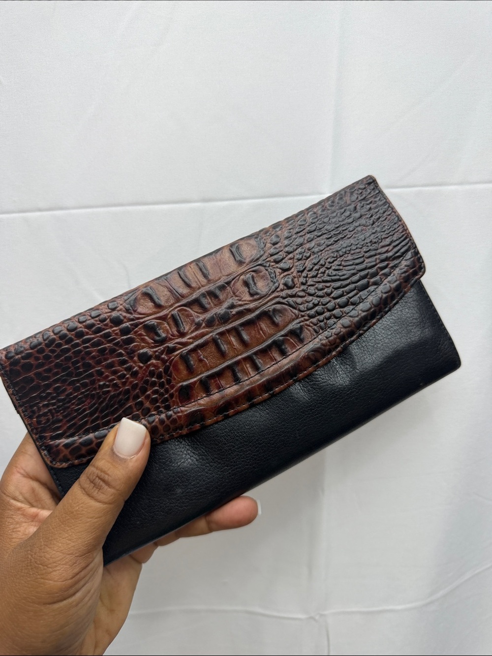 Brahmin Classic Women's Black & Brown Croc-Texture Leather Clutch